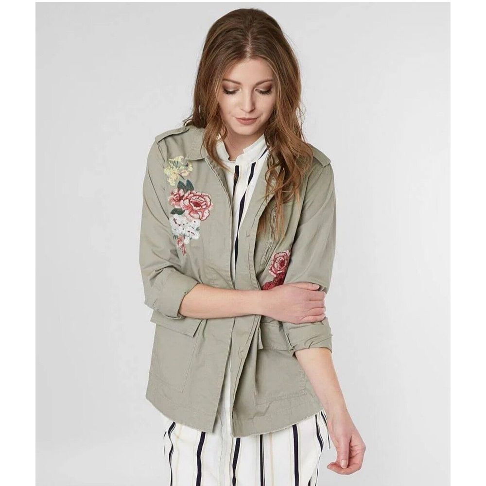 BKE Floral Embroidered Utility Jacket Woman Size Small